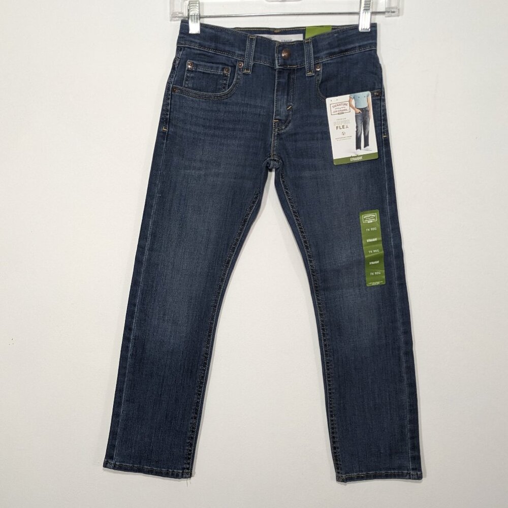 NWT Signature Levi Strauss Flex Straight Jeans Boys Elastic Blue sz 7X